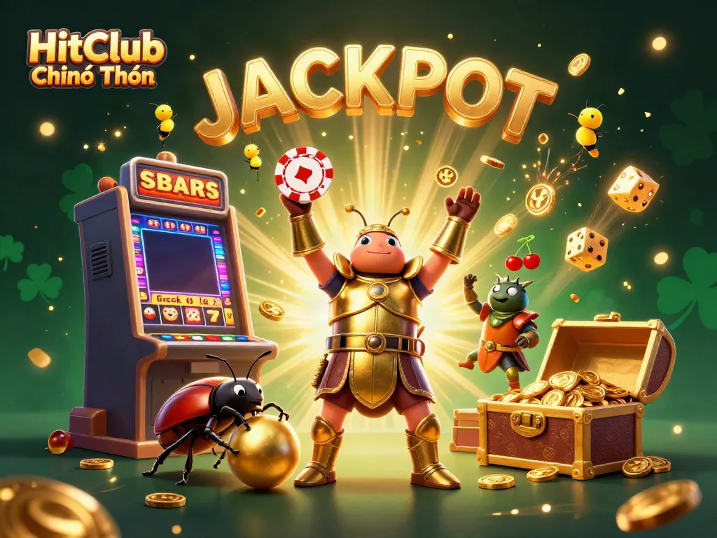 Experience the thrill of HitClub Chính Thức with vibrant characters celebrating a casino jackpot.