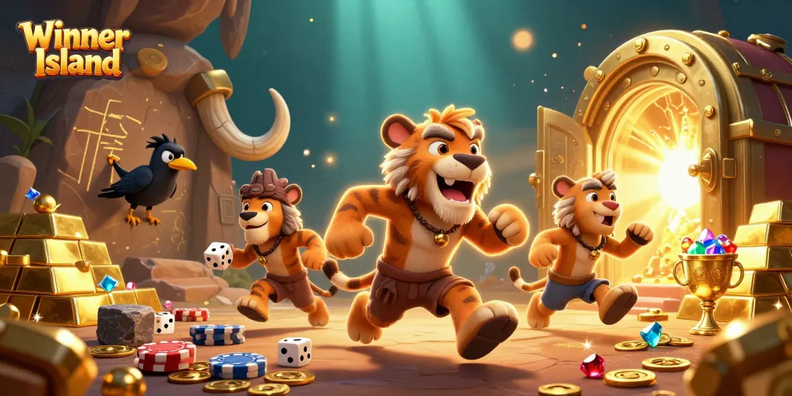 Engage in the thrilling atmosphere of Winner Island casino with vibrant characters and dynamic gambling elements.